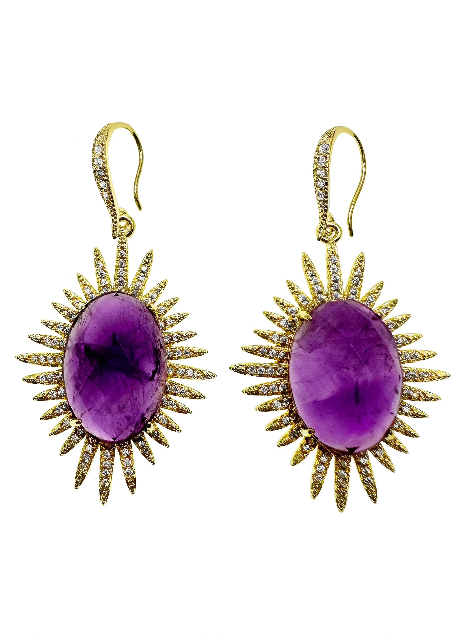 Amethyst Dangle Statement Earrings KE025