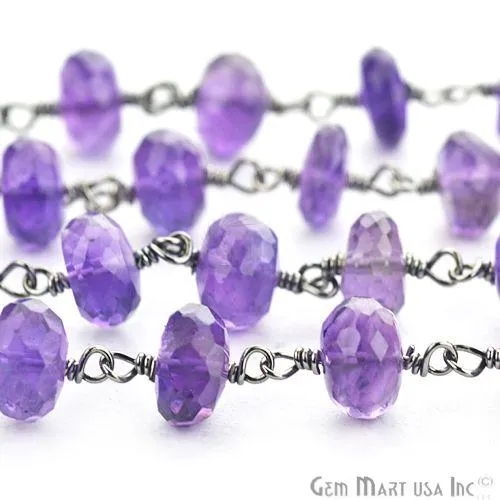 Amethyst Oxidized Wire Wrapped link Stone Beads Rosary Chain