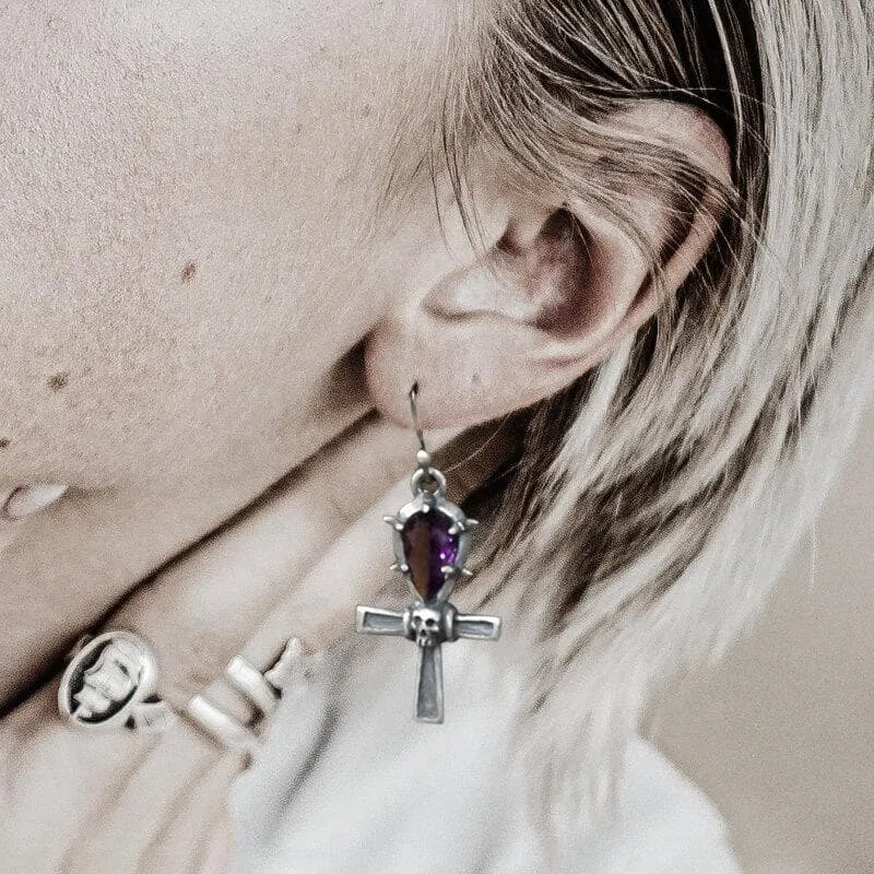 Ankh Sterling Silver Skull Earrings