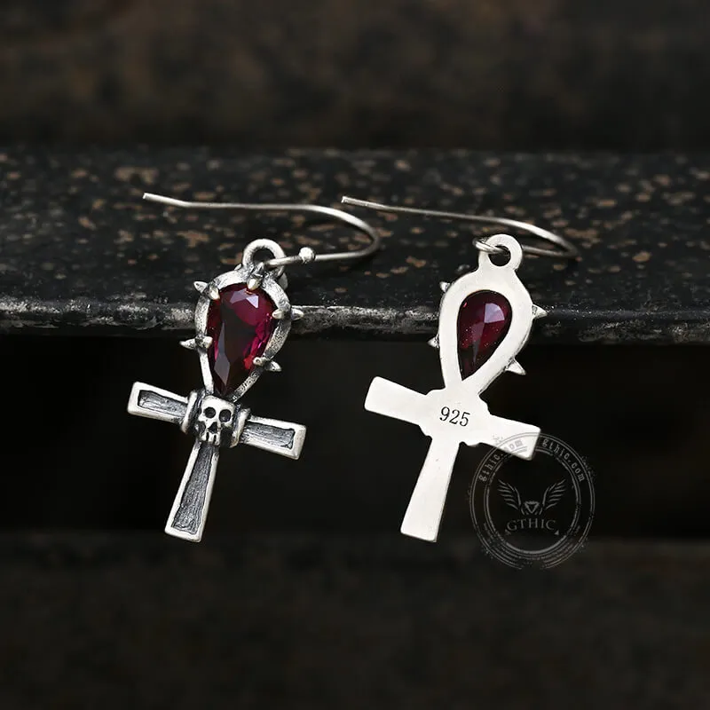 Ankh Sterling Silver Skull Earrings