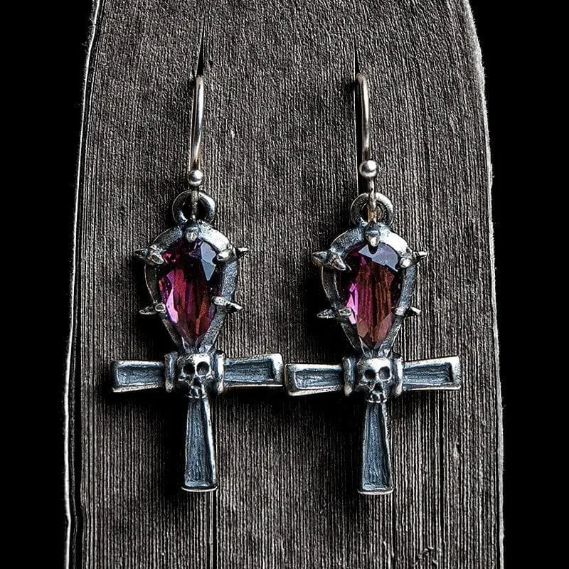 Ankh Sterling Silver Skull Earrings