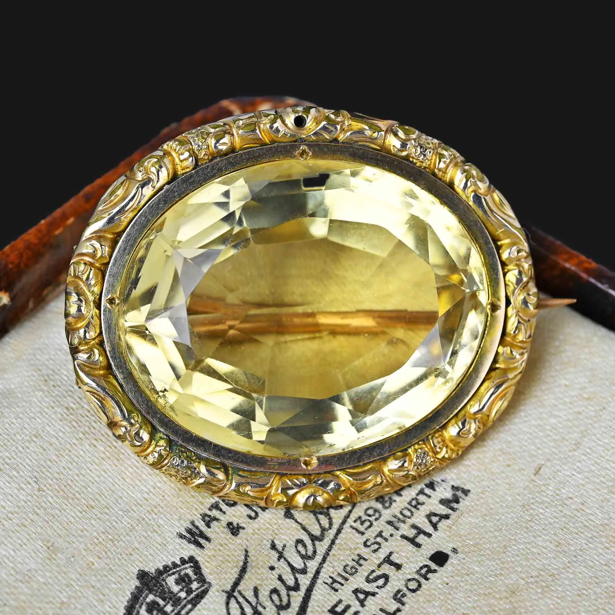 Antique Victorian 38 Carat Natural Citrine Brooch