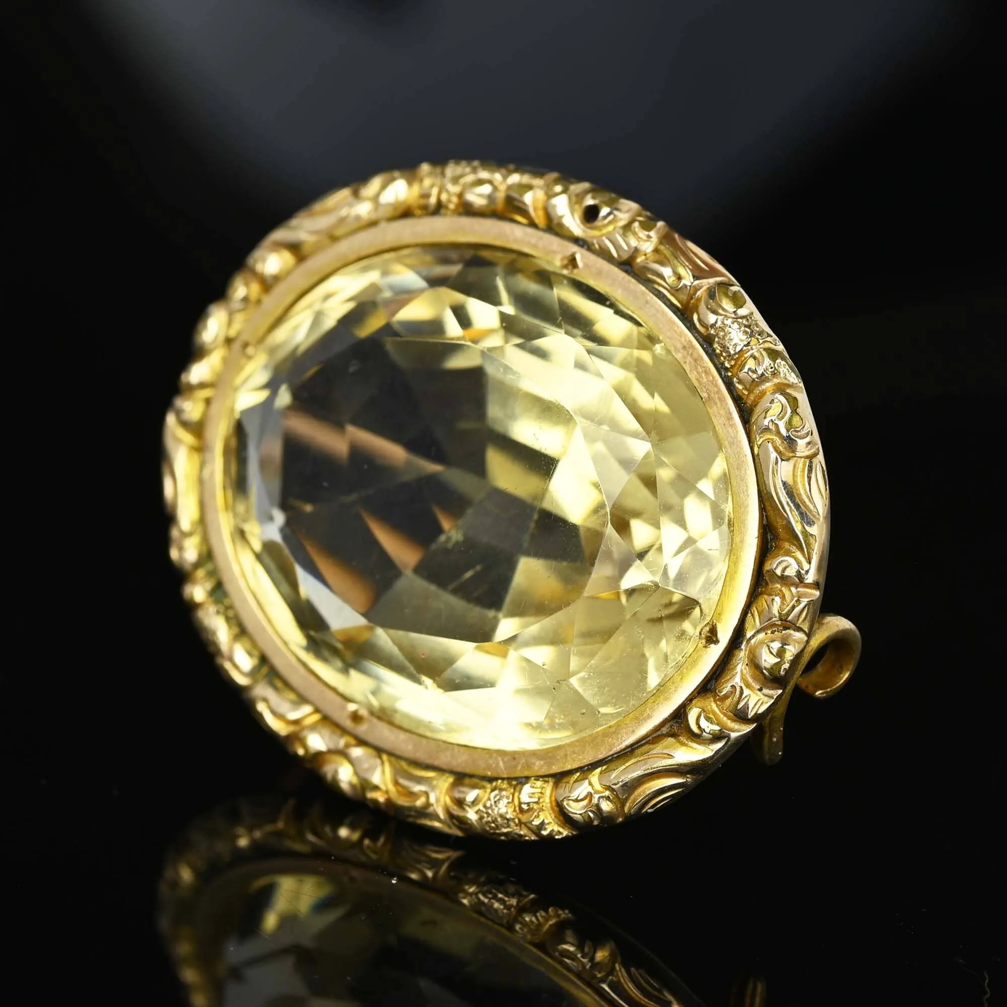 Antique Victorian 38 Carat Natural Citrine Brooch