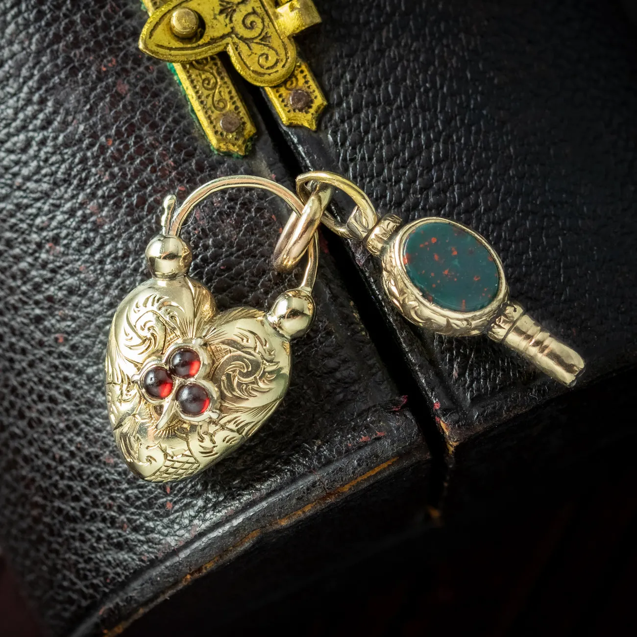 Antique Victorian Heart Locket And Watch Key Charm Pendant 9ct Gold