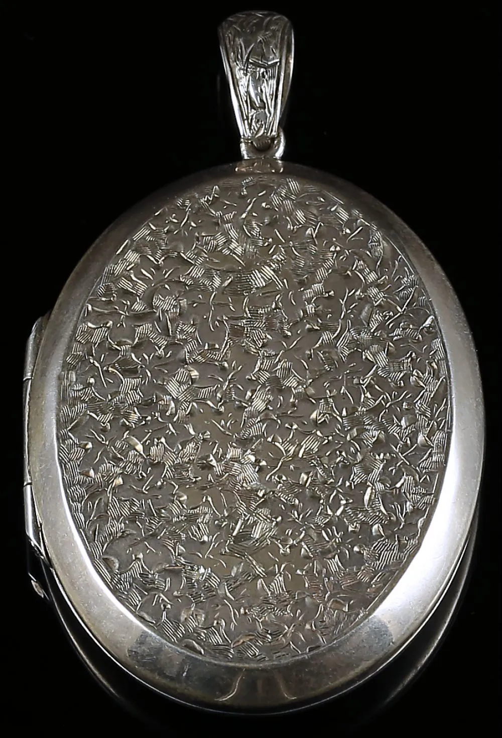 Antique Victorian Silver Locket Forget Me Not Large Locket 1880