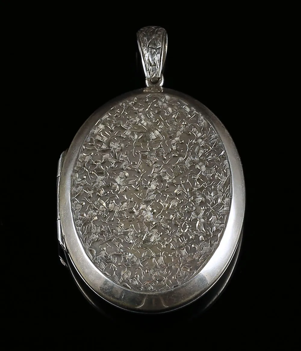 Antique Victorian Silver Locket Forget Me Not Large Locket 1880