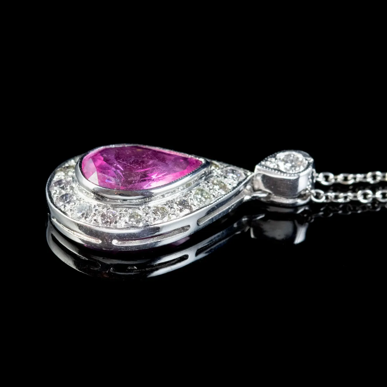 Art Deco Style Pink Sapphire Diamond Pendant Necklace 18ct Gold 2ct Sapphire