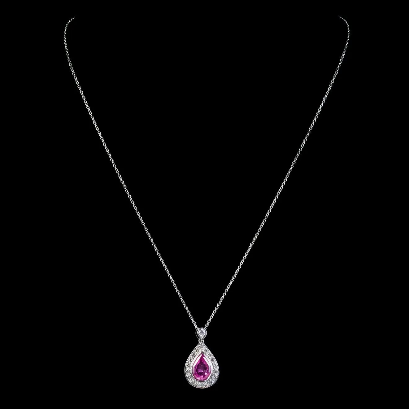 Art Deco Style Pink Sapphire Diamond Pendant Necklace 18ct Gold 2ct Sapphire