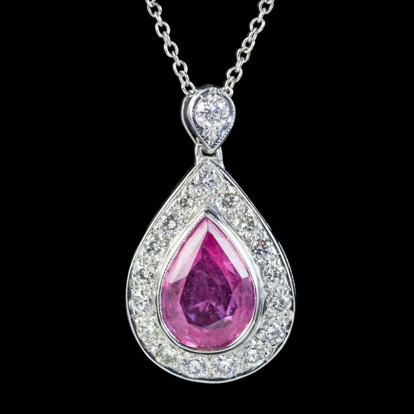 Art Deco Style Pink Sapphire Diamond Pendant Necklace 18ct Gold 2ct Sapphire