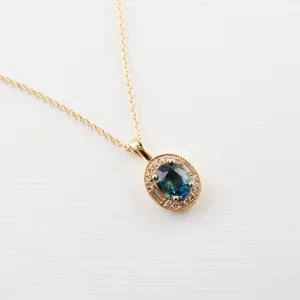 Athena Necklace- 1.39 Carat Teal Green Oval Sapphire