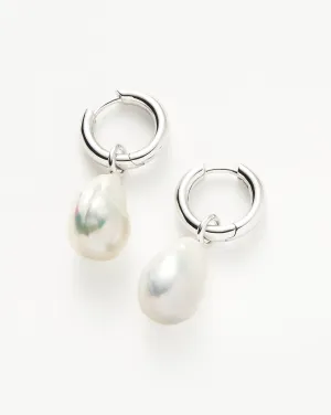 Baroque Pearl Drop Tunnel Mini Hoop Earrings | Sterling Silver