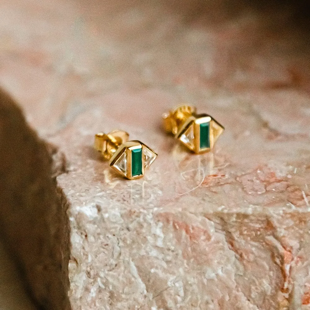 Beloved Green Onyx Stud Earrings 18ct Gold Plate