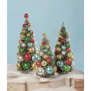 Bethany Lowe Merry & Bright Bottle Brush Trees Set Of 3