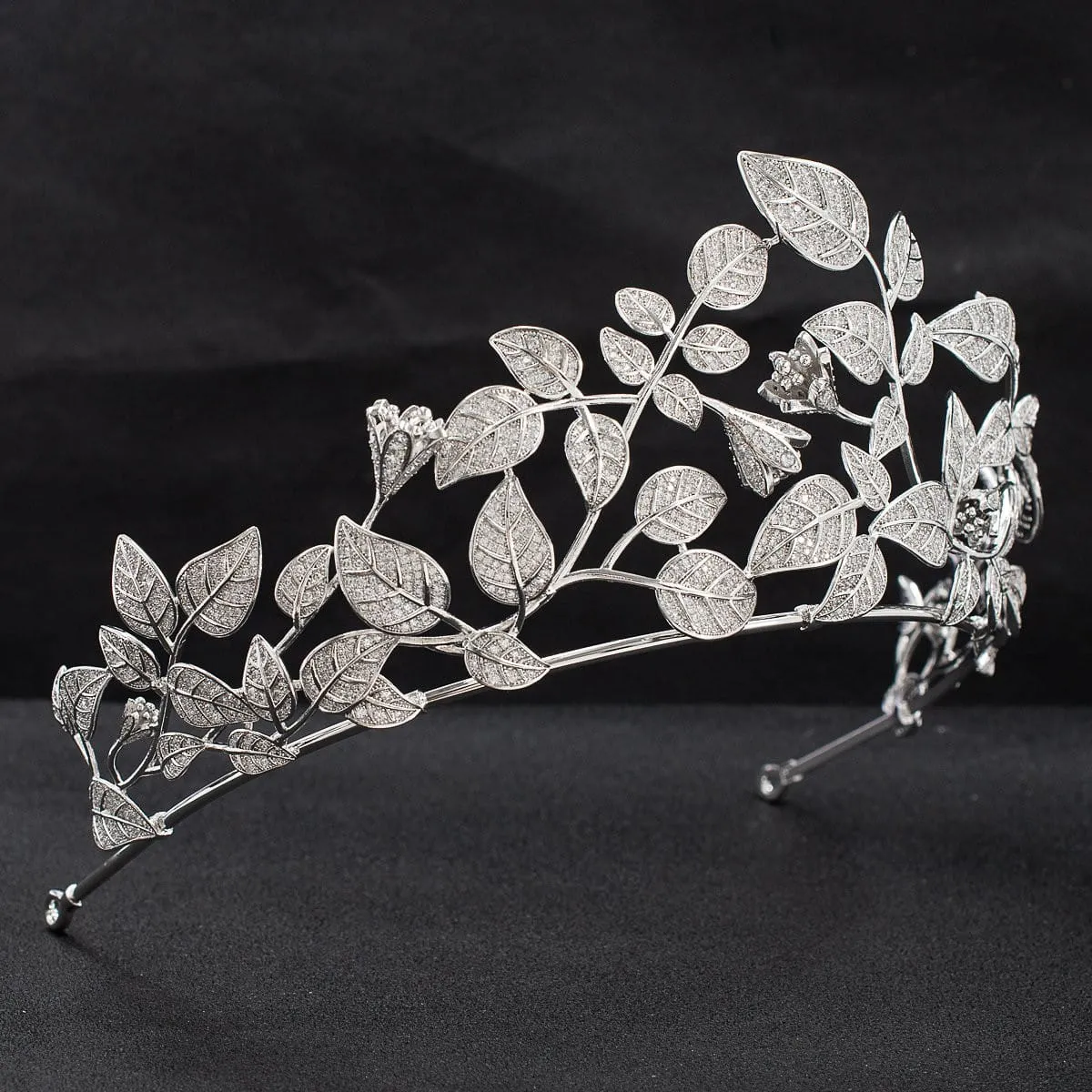 Big Cubic Zircon Leaves Tiara for Wedding, Bridal Royal Diadem Head Jewelry CH10331