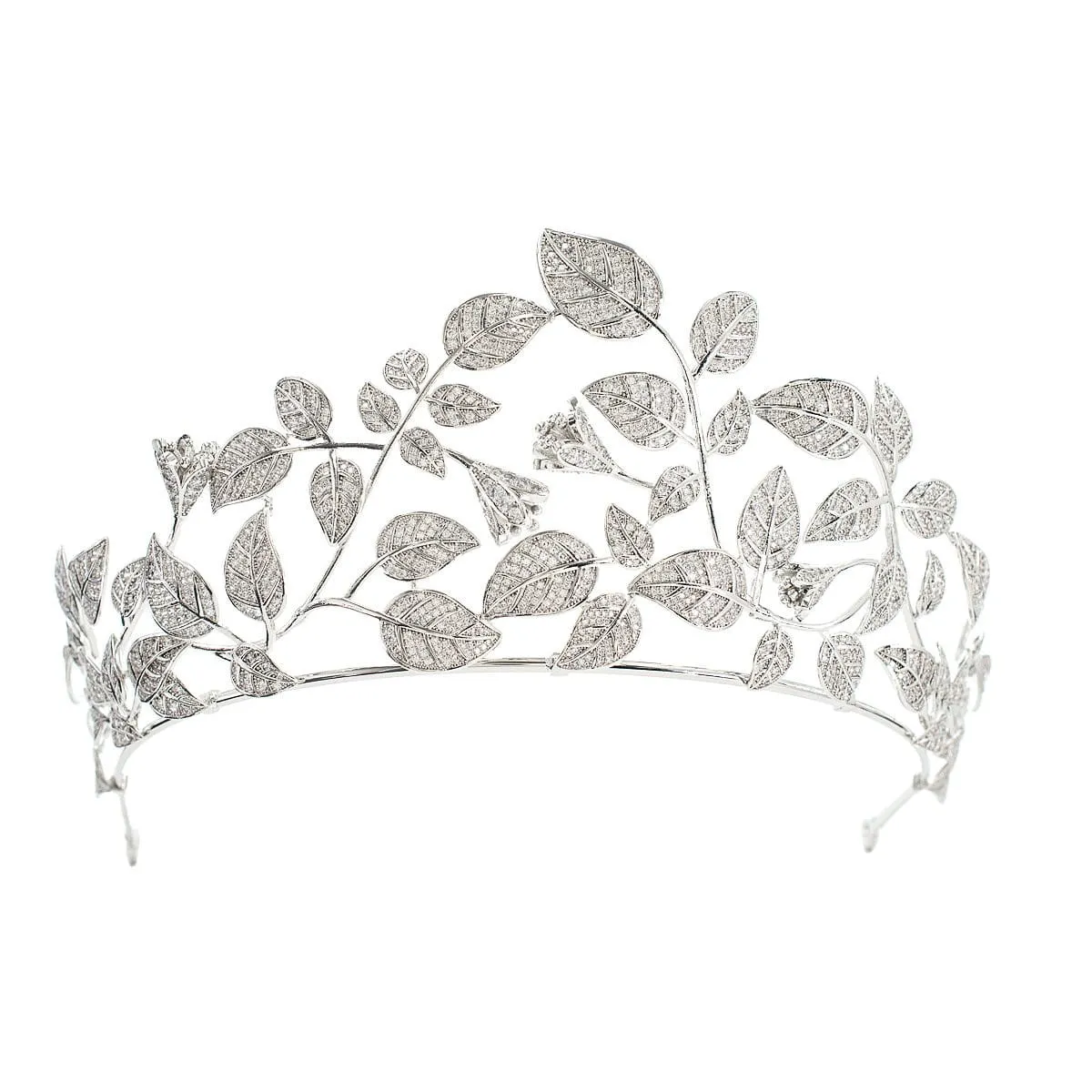 Big Cubic Zircon Leaves Tiara for Wedding, Bridal Royal Diadem Head Jewelry CH10331