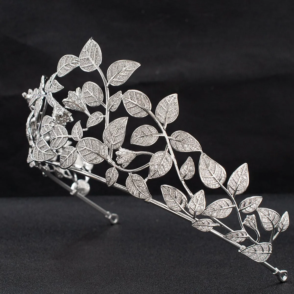 Big Cubic Zircon Leaves Tiara for Wedding, Bridal Royal Diadem Head Jewelry CH10331