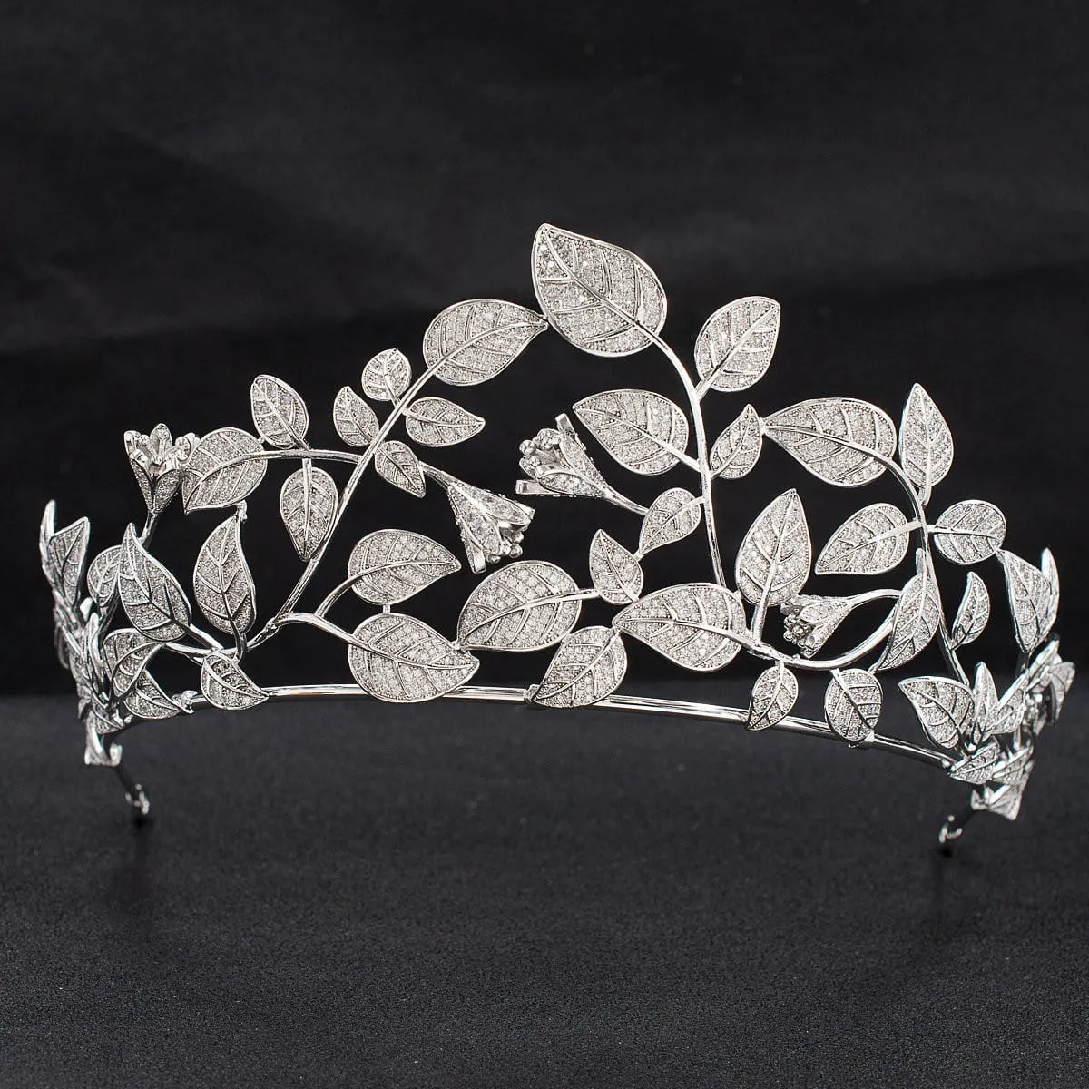 Big Cubic Zircon Leaves Tiara for Wedding, Bridal Royal Diadem Head Jewelry CH10331