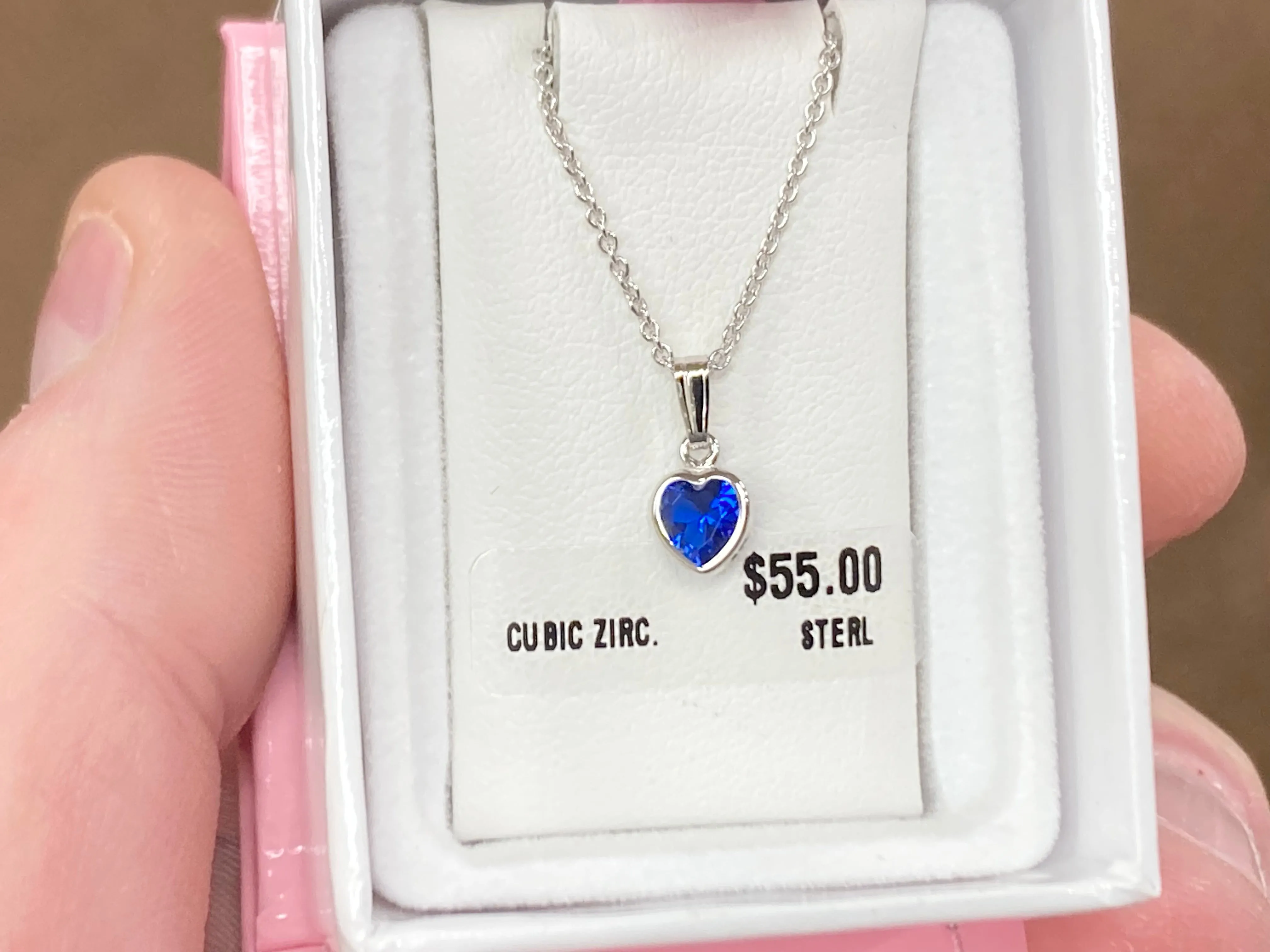 Blue Cubic Zirconia Silver Heart Children's Pendant