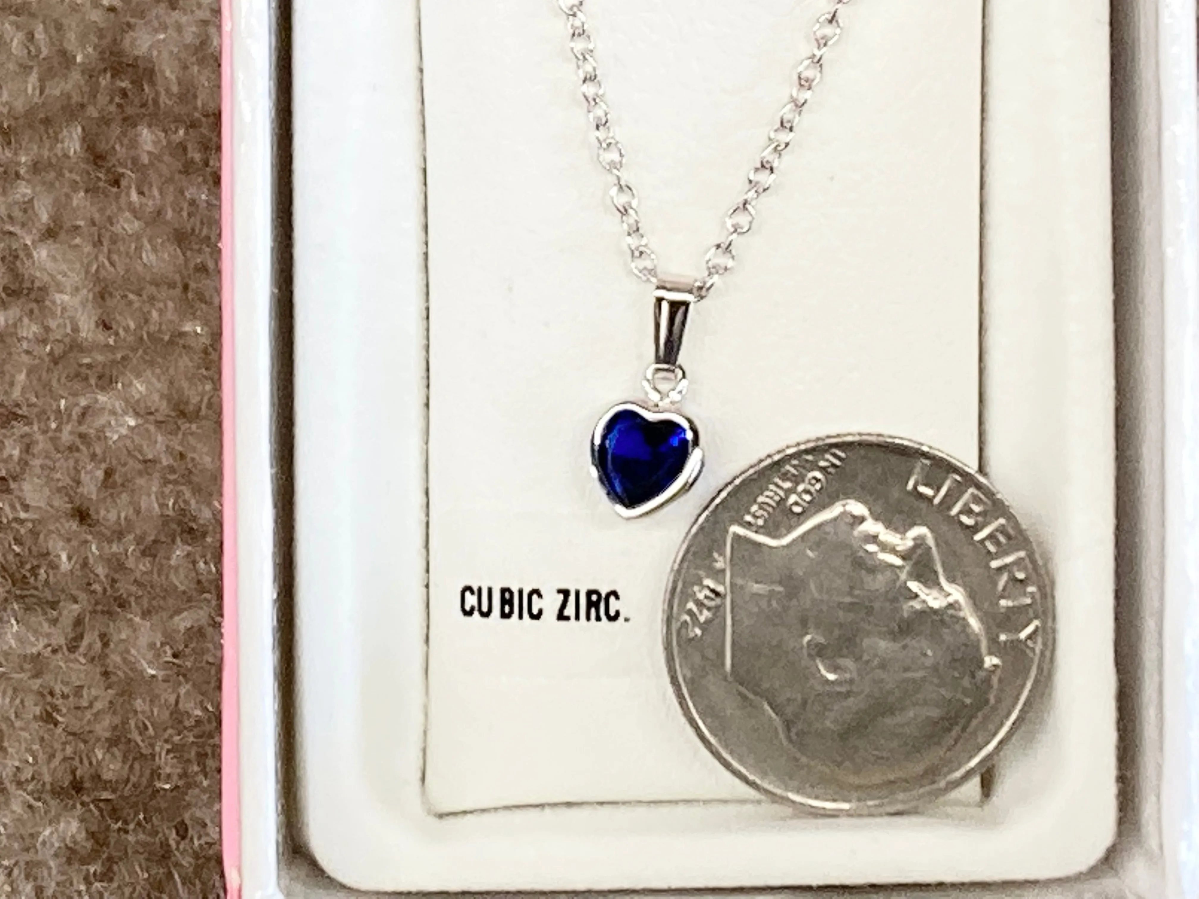 Blue Cubic Zirconia Silver Heart Children's Pendant