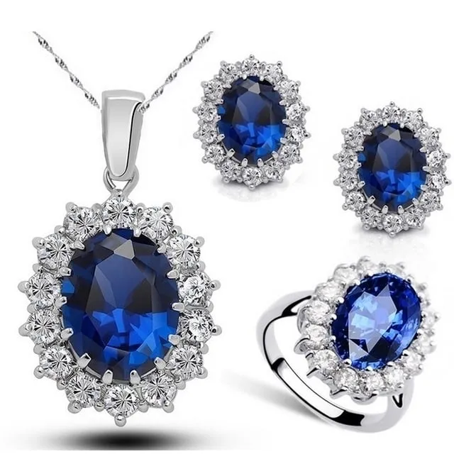 Blue Sapphire Cubic Zirconia Jewelry Set