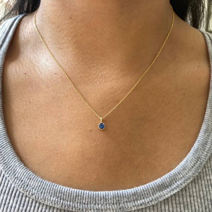 Blue Sapphire Milgrain Necklace (ready to ship option)*