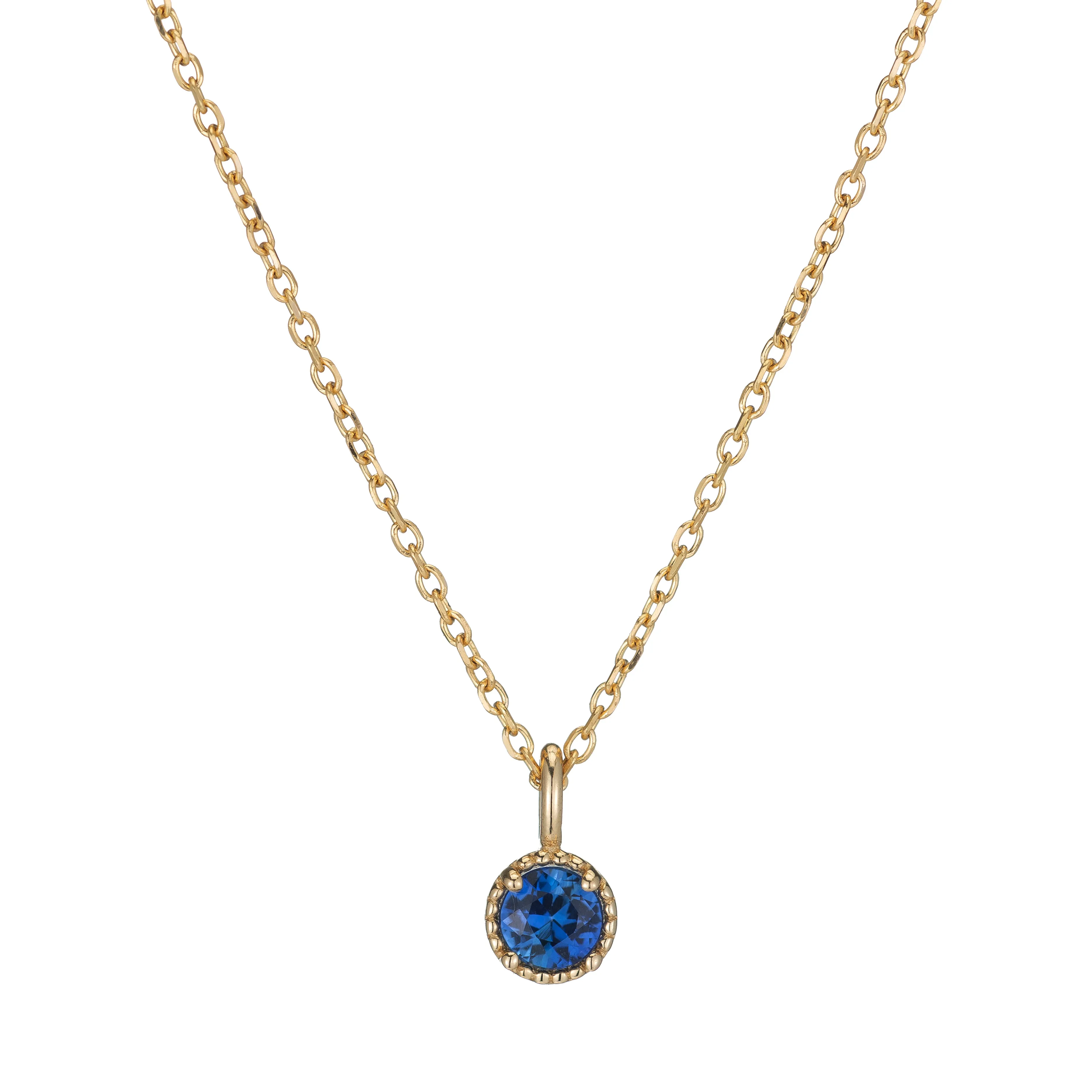 Blue Sapphire Milgrain Necklace (ready to ship option)*