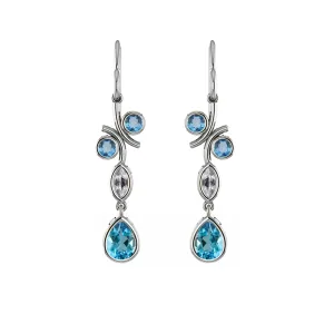 Blue Topaz and Created White Sapphire Silver Earrings