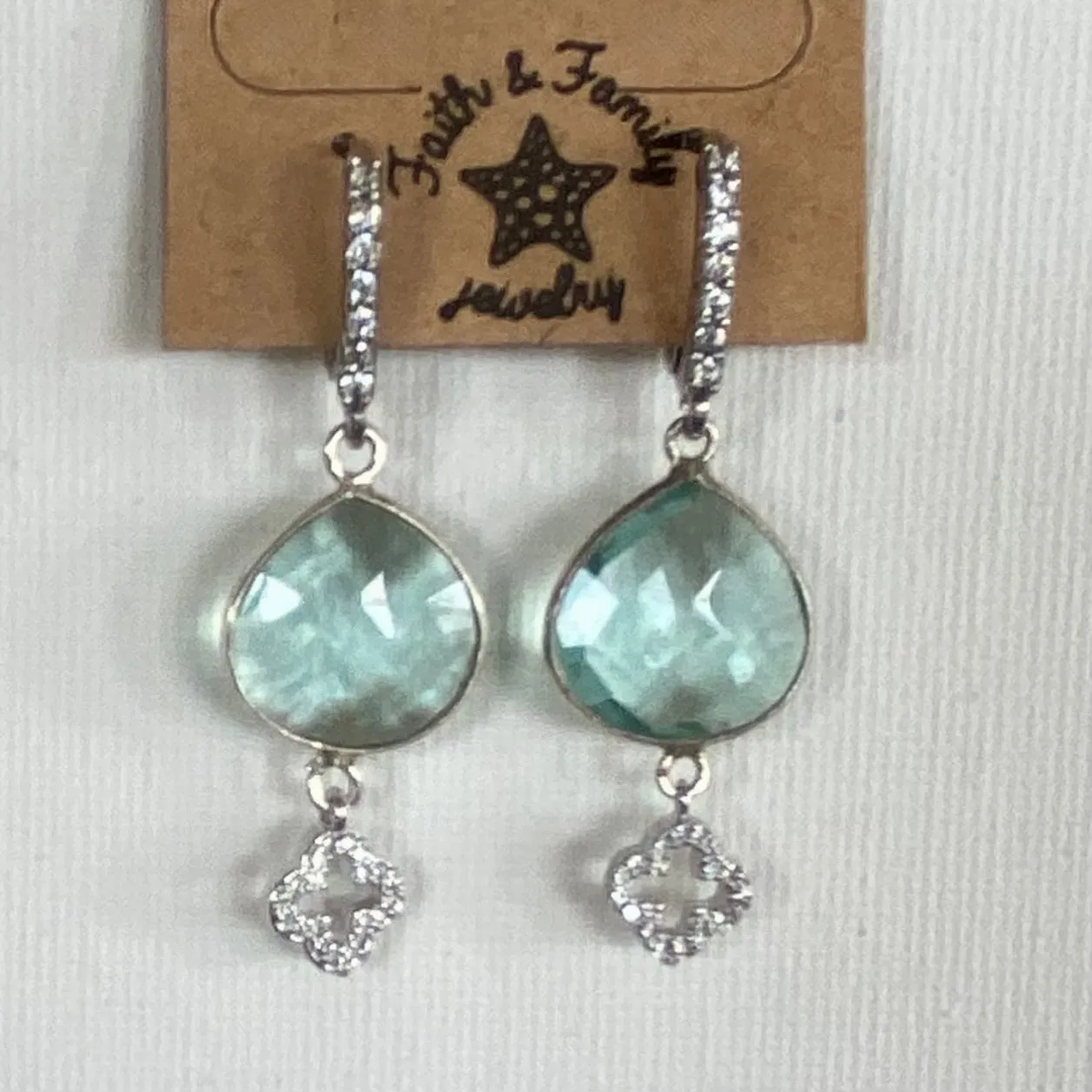 Blue Topaz Pave Double Drop Quatrefoil Earrings