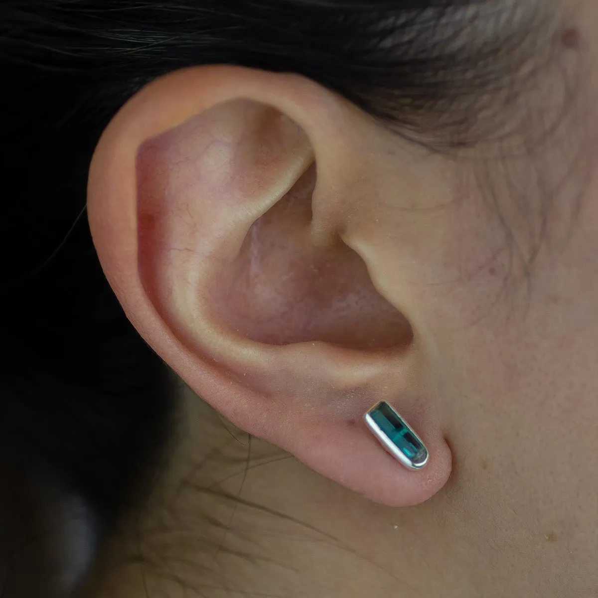 Blue Tourmaline Stud Earrings