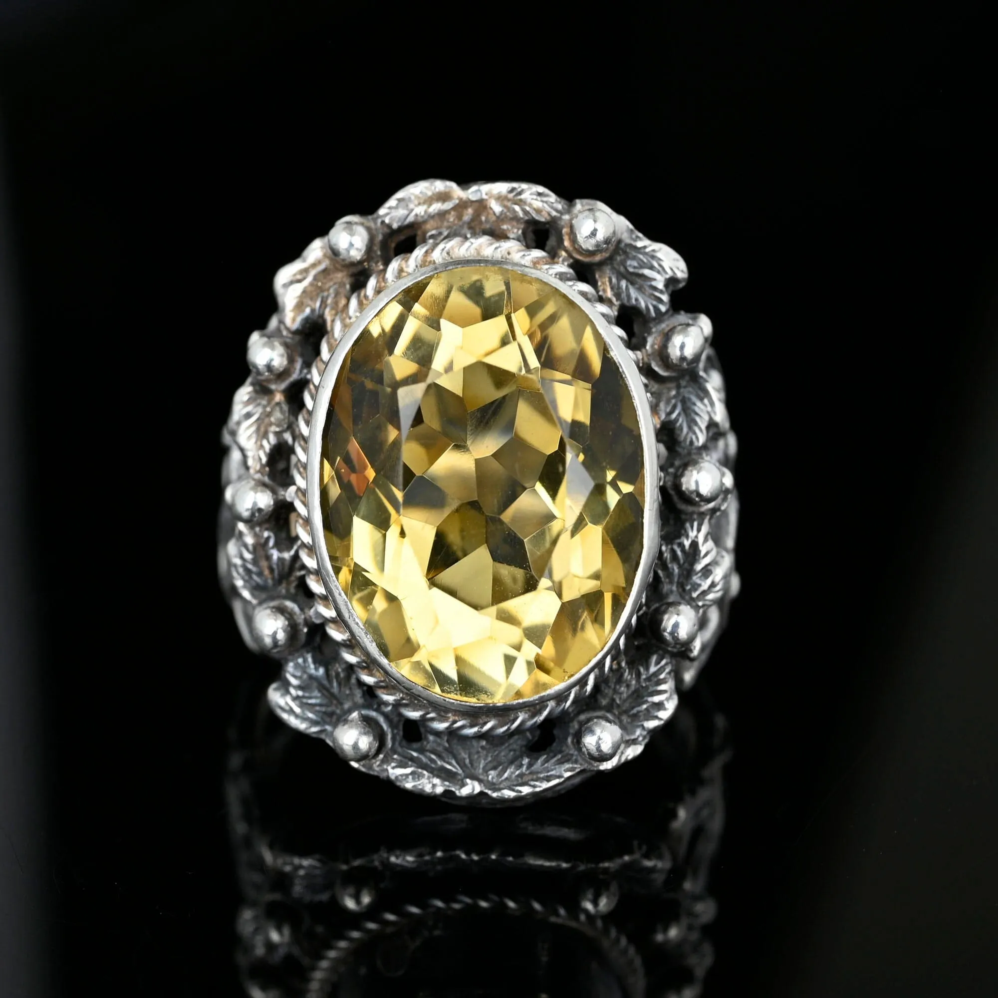 Bold Antique Arts & Crafts Silver Citrine Ring