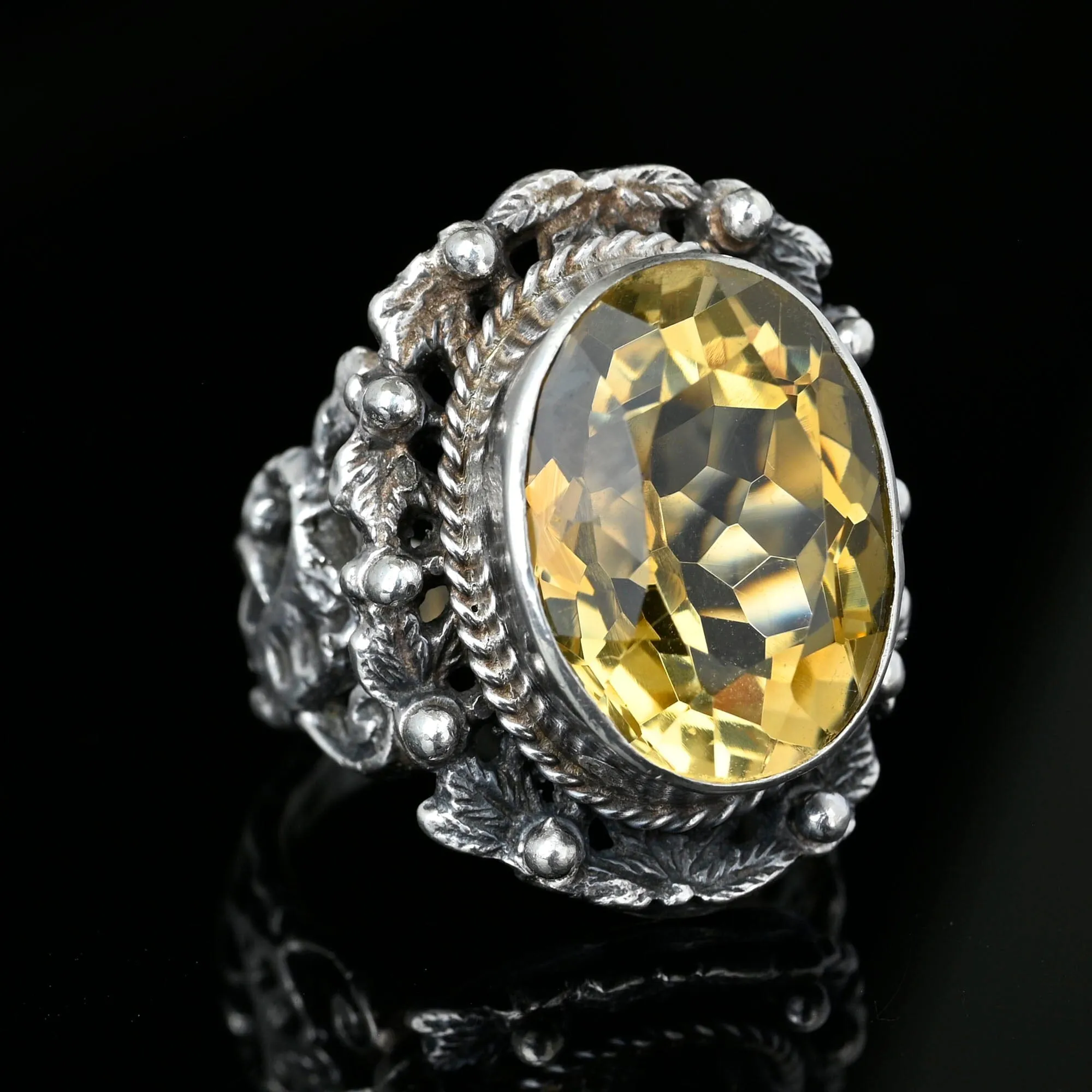 Bold Antique Arts & Crafts Silver Citrine Ring