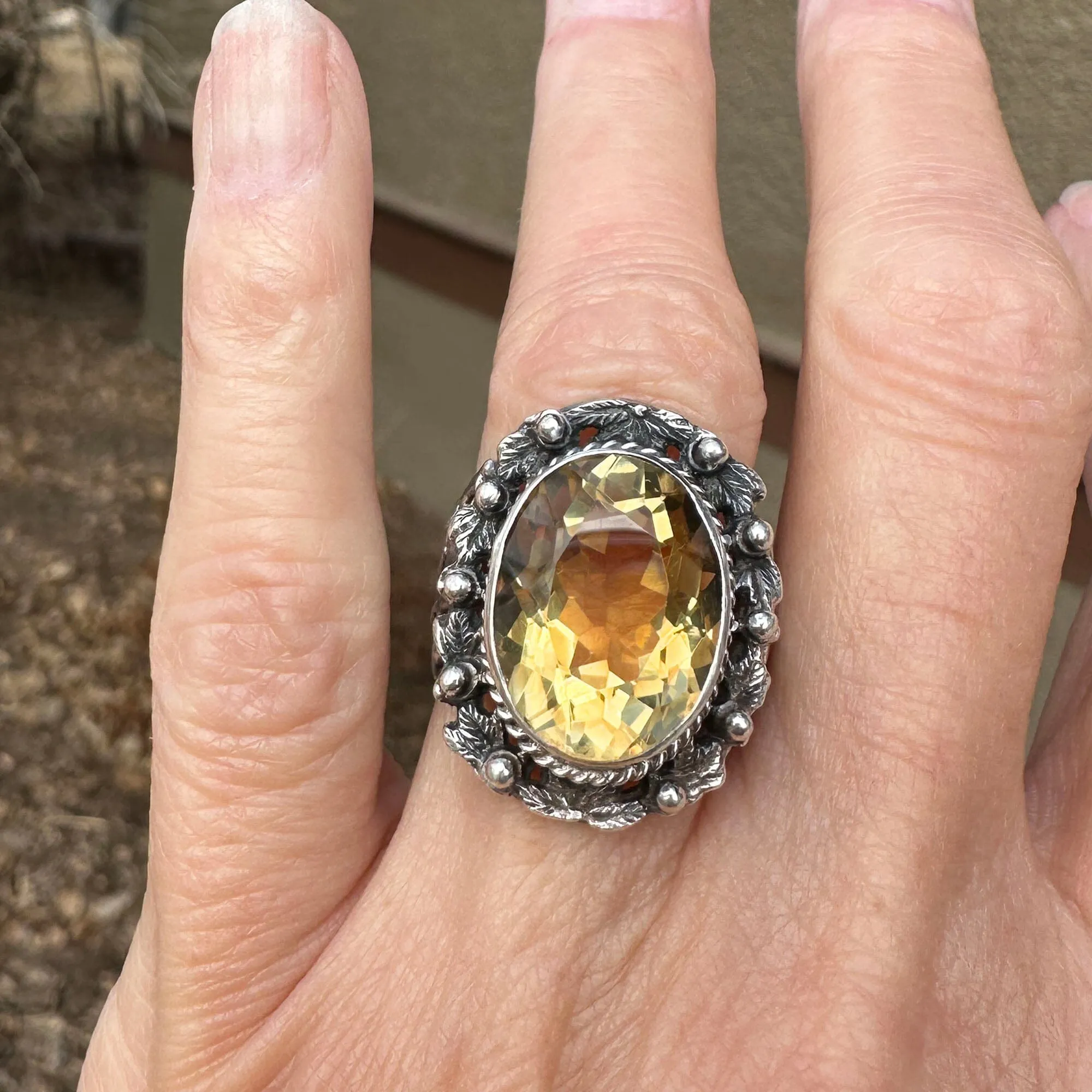 Bold Antique Arts & Crafts Silver Citrine Ring