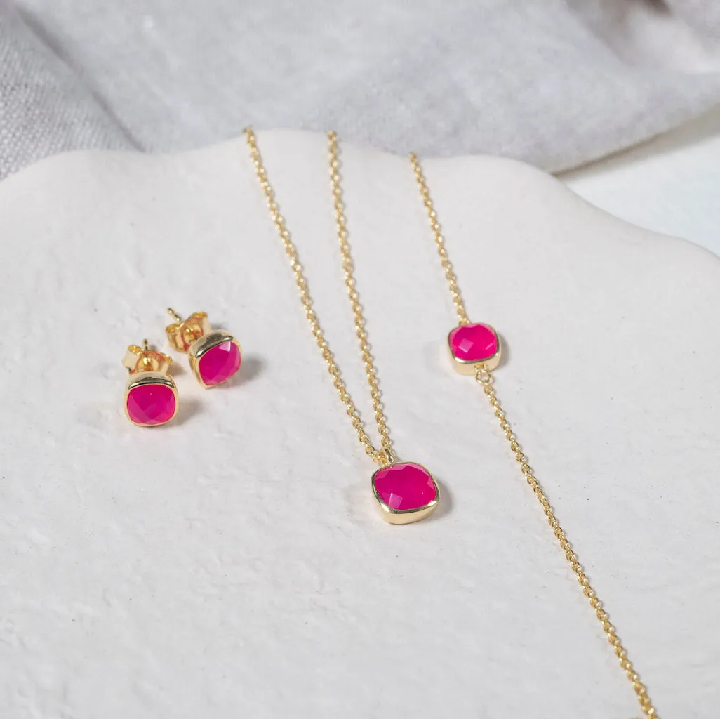 Brooklyn Fuchsia Pink Chalcedony & Gold Vermeil Stud Earrings