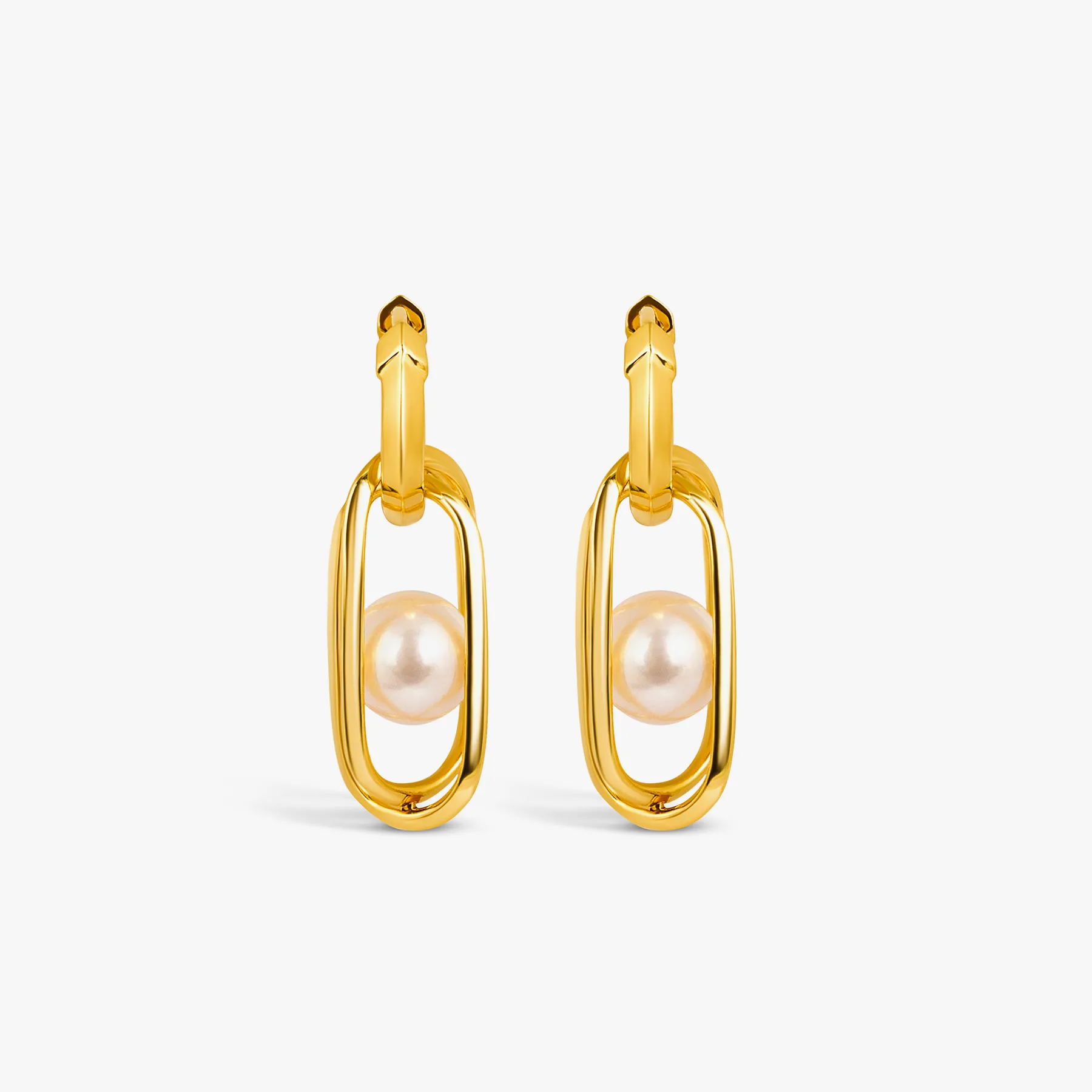 Cage Earrings in Yellow Gold Plated Silver with White Pearl