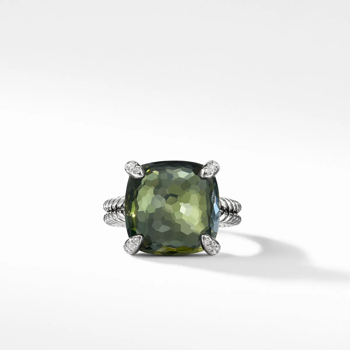 Chatelaine Ring with Green Orchid and Diamonds