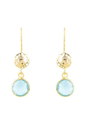 Circle & Hammer Earrings Gold Blue Topaz