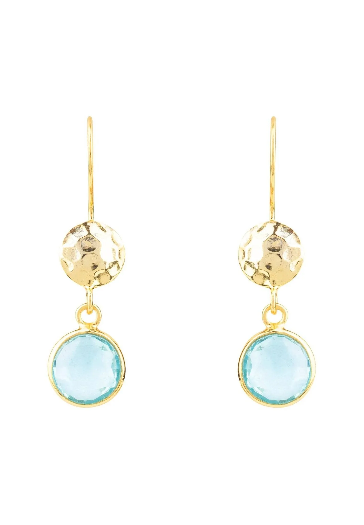 Circle & Hammer Earrings Gold Blue Topaz