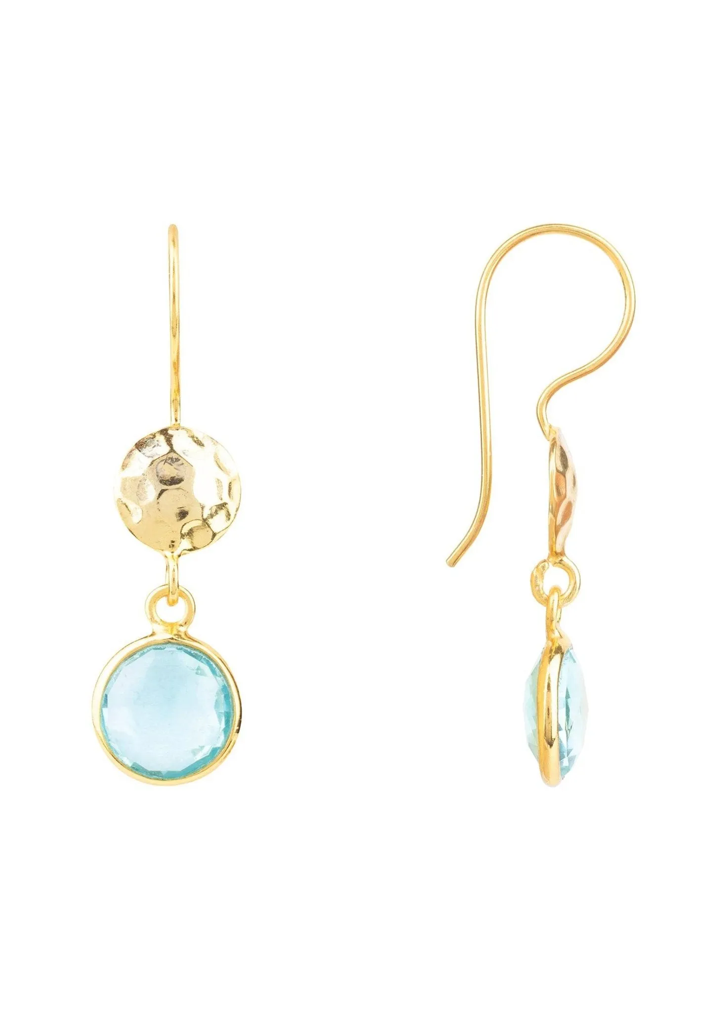 Circle & Hammer Earrings Gold Blue Topaz