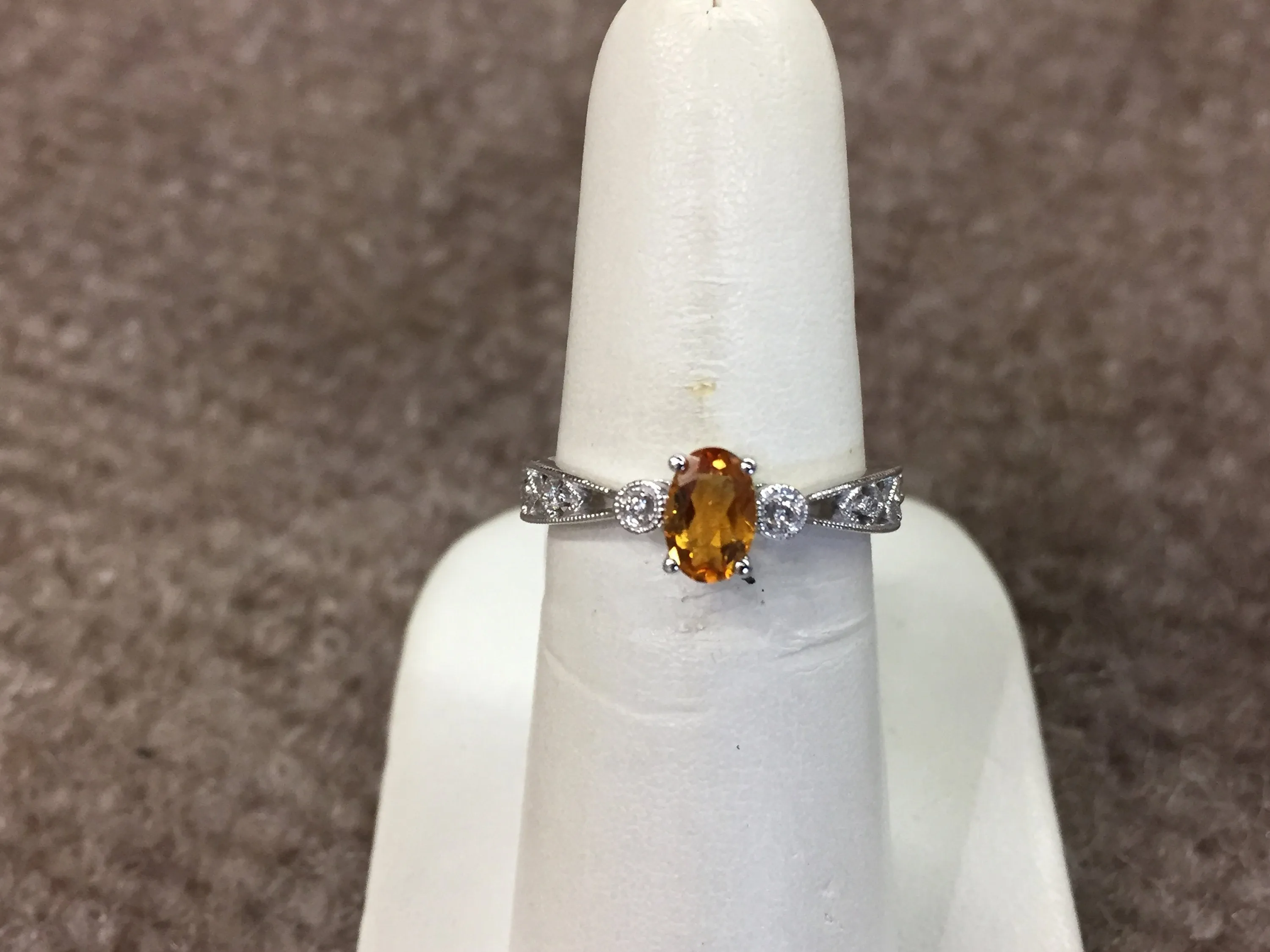 Citrine & Diamond 14 K White Gold Ring