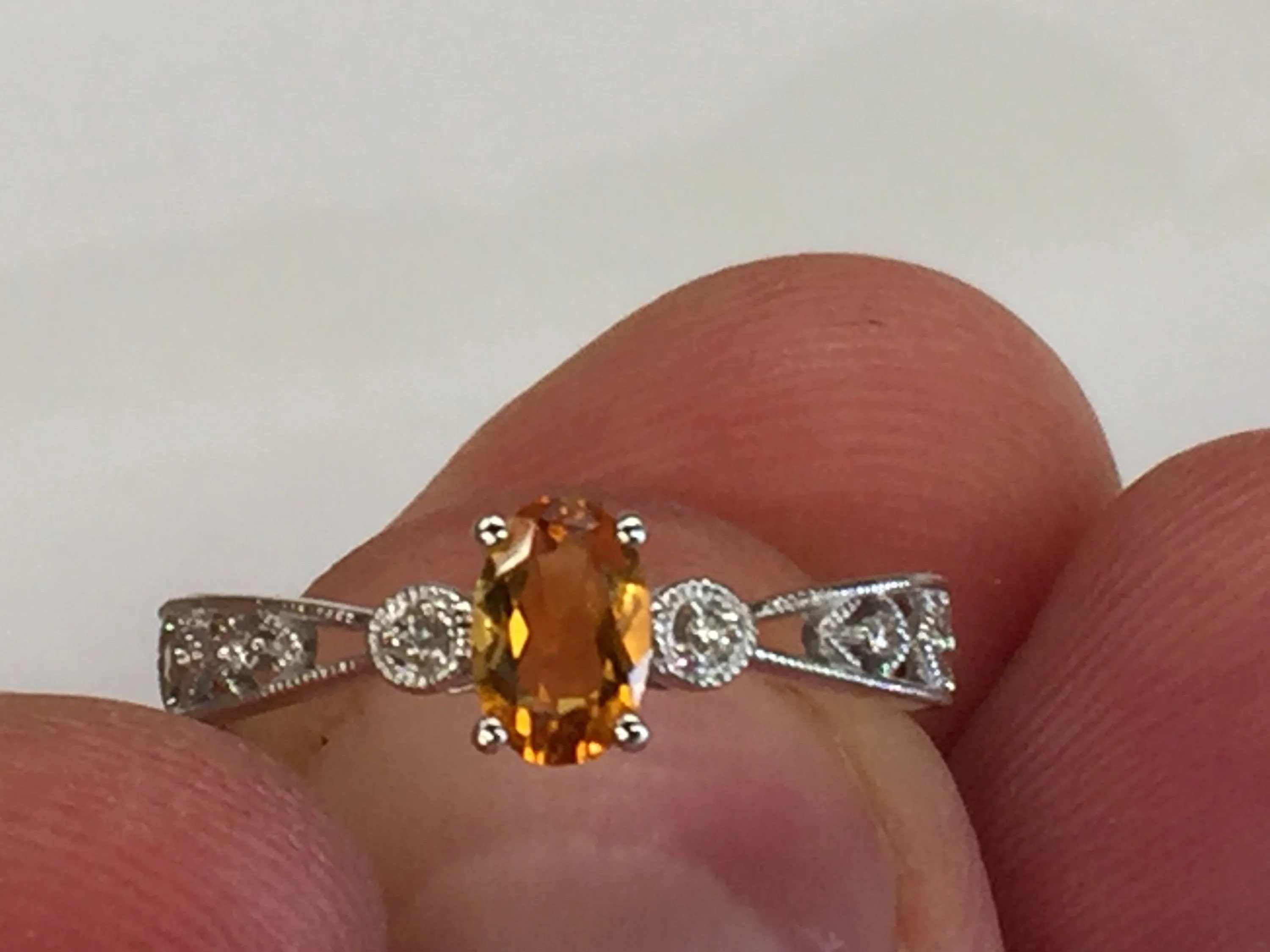 Citrine & Diamond 14 K White Gold Ring