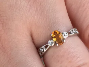 Citrine & Diamond 14 K White Gold Ring