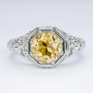 CITRINE STERLING SILVER RING VINTAGE STYLE ART DECO FILIGREE SOLITAIRE ROUND CUT