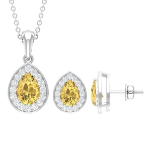 Citrine Teardrop jewelry Set with Moissanite Halo