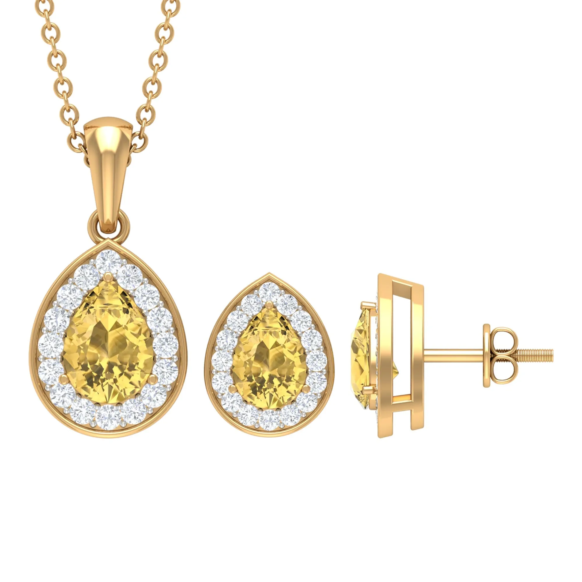 Citrine Teardrop jewelry Set with Moissanite Halo