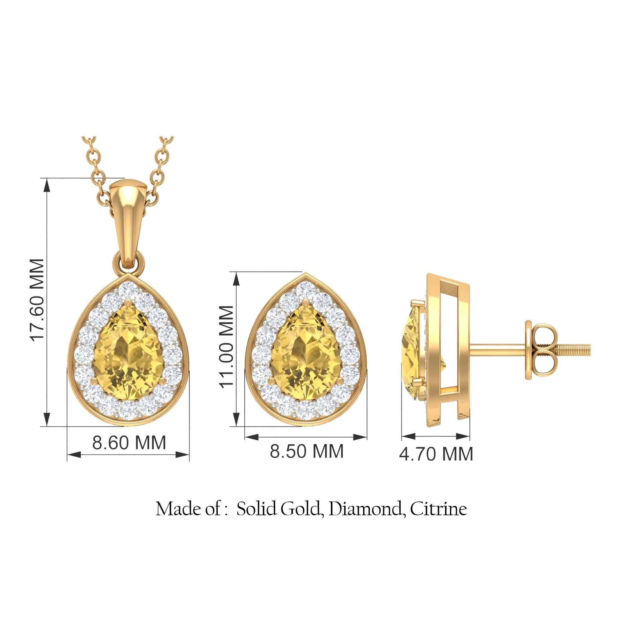 Citrine Teardrop jewelry Set with Moissanite Halo