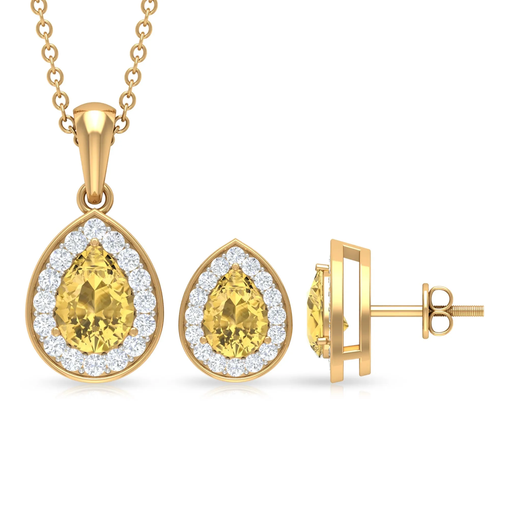 Citrine Teardrop jewelry Set with Moissanite Halo