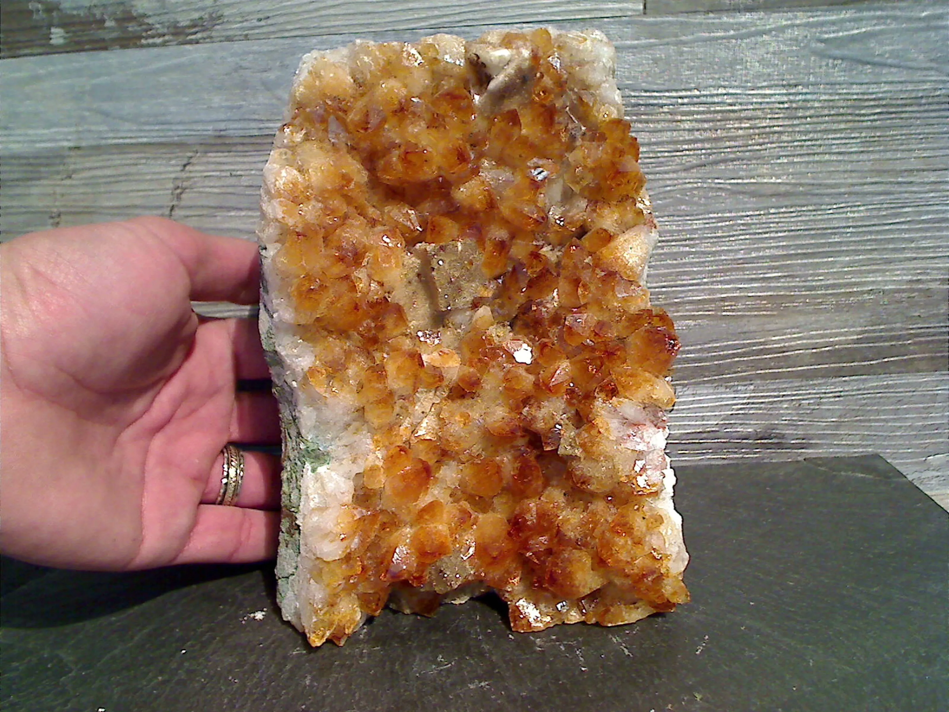 Citrine With Calcite 7"H x 5.5"W x 4"D Cut Base Specimen