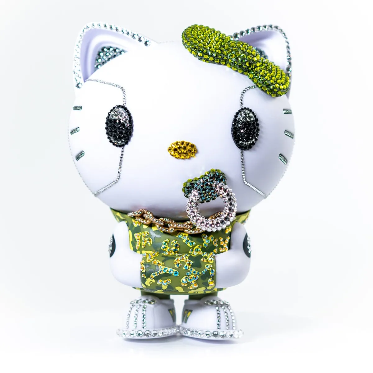 Crystal Green Camo Hello Kitty 8” Figure by Quiccs Embellished with crystals from Swarovski®