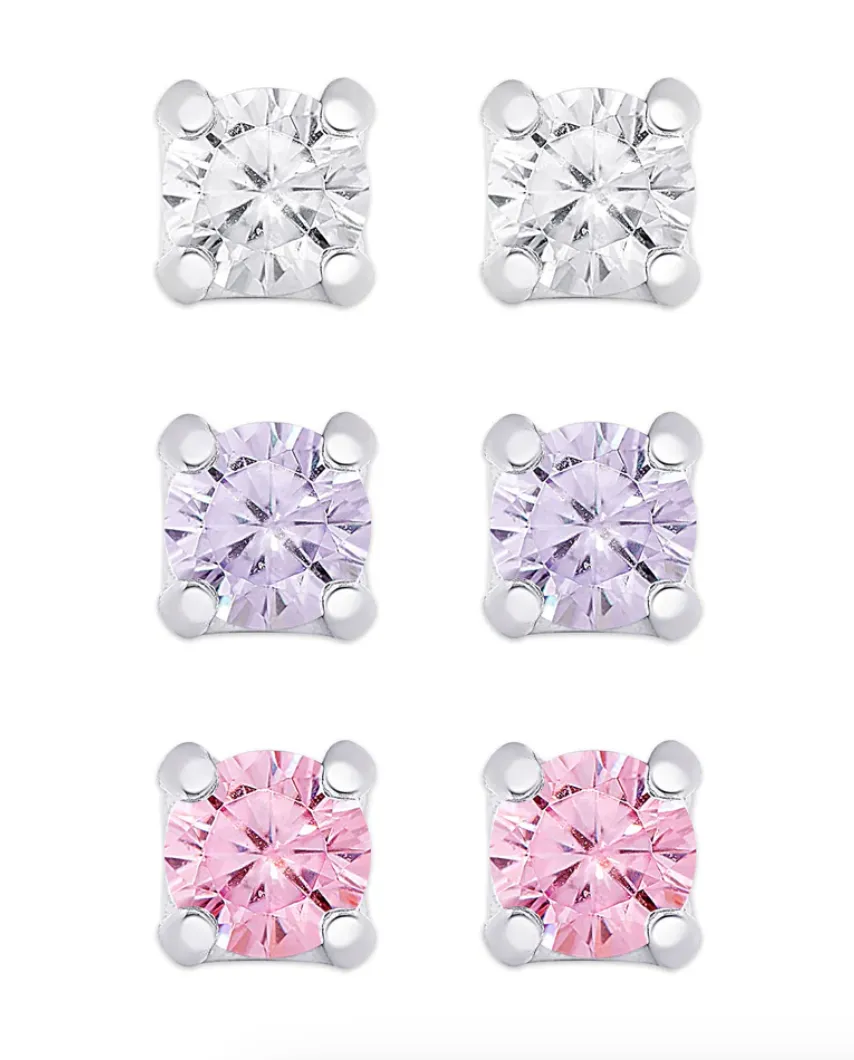 CZ Studs Set (White/Lavender/Pink)