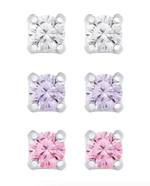 CZ Studs Set (White/Lavender/Pink)